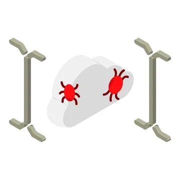 Cloud bug icon isometric vector. Cloud storage with software bug and curly brace Stock Illustration