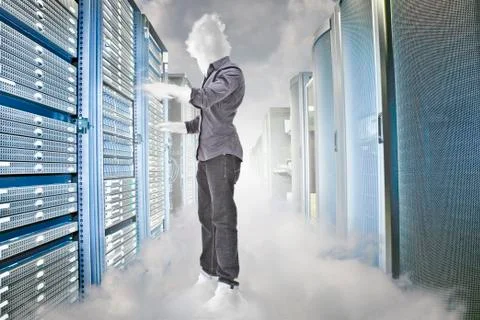 Cloud  business person working in server room Stock Photos