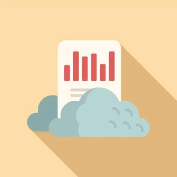 Cloud business report icon flat vector. Document data Stock Illustration