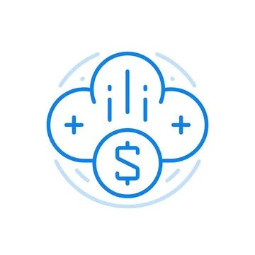 Cloud business surfing vector line icon. Online investment management and rem Stock Illustration