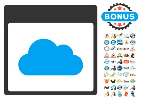 Cloud Calendar Page Flat Vector Icon With Bonus Stock Illustration