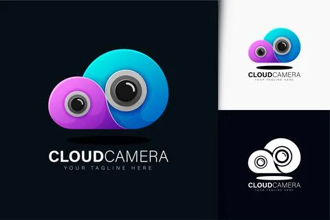 Cloud camera logo design with gradient Stock Illustration