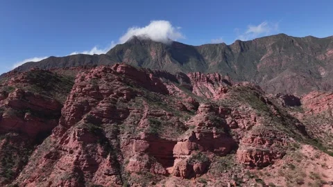 ⁠Cloud Capped Mountain Peak in Cafayate Salta Argentina Aerial Footage⁠ Stock Footage 344417965