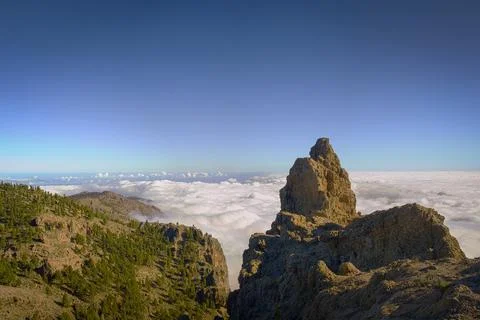 Cloud-capped Peak of Pico de las Nieves or Morro de la Agujereada Stock Photos