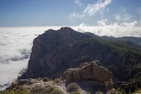 Cloud-capped Peak of Pico de las Nieves or Morro de la Agujereada Stock Photos