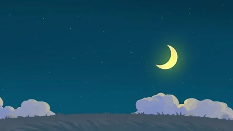 Cloud cartoon animation landscape with moon crescent Stock Footage 323484906