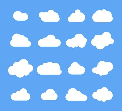 Cloud cartoon. Set of different cartoon clouds. Clouds on a isolated blue bac Stock Illustration