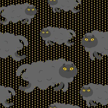 Cloud cat pattern seamless. rain cloud petbackground. Baby fabric texture Stock Illustration