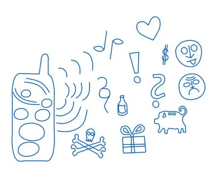 Cloud of cell phone communication line icons Stock Illustration