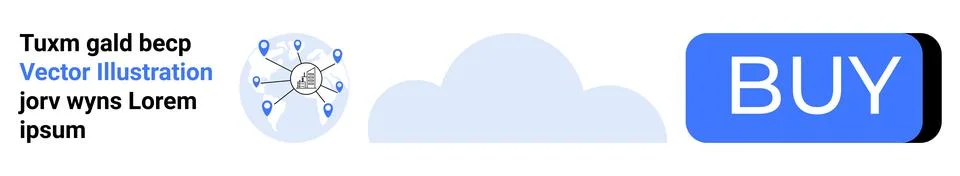 Cloud in center, network diagram with points and lines on left, large blue BU Stock Illustration
