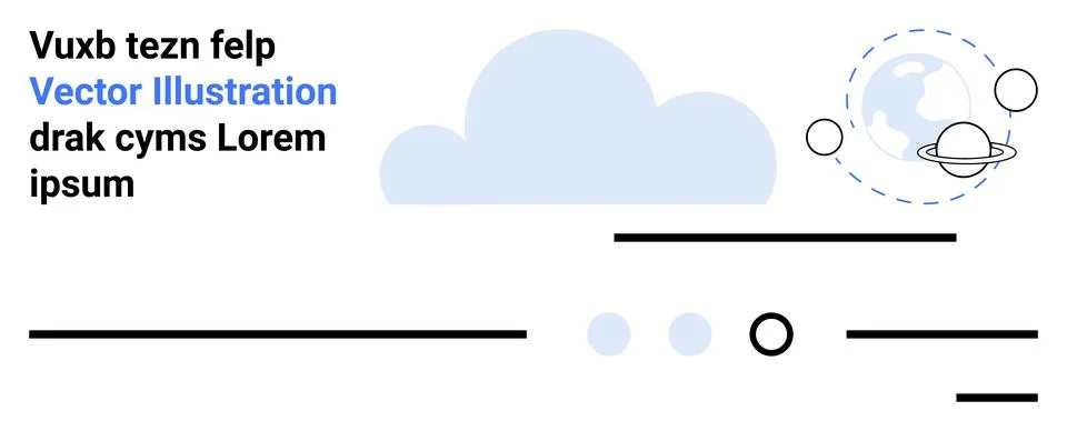 Cloud in center, space elements in right corner, placeholder text in upper le 스톡 일러스트