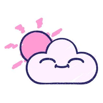 Cloud Chalk Drawing in bright neon color Stock Illustration