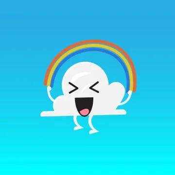 Cloud character emoji jumping rainbow rope Stock Illustration