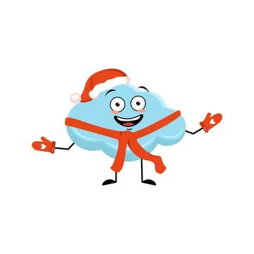 Cloud character in Santa hat with happy emotion Stock Illustration