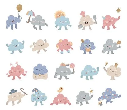 Cloud character set in scandinavian style Stock Illustration