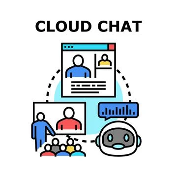Cloud chat connecting people, remote work, and artificial intelligence Ilustração Stock