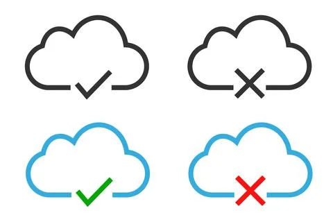 Cloud check and cross icon. Positive  and negative load symbol. Sign app el.. Stock Illustration