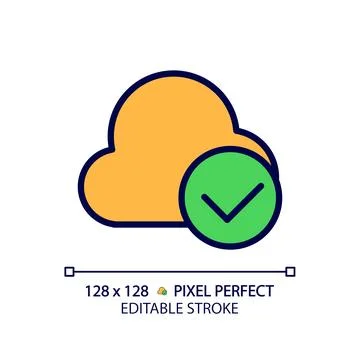 Cloud with check mark pixel perfect RGB color icon Stock Illustration