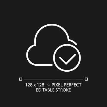 Cloud with check mark pixel perfect white linear icon for dark theme Stock Illustration