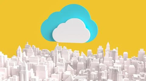 The cloud on city for technology network content 3d rendering Stock Photos
