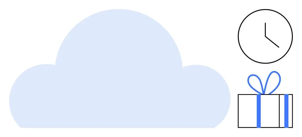 Cloud, clock, and gift box. Ideal for cloud computing, time tracking, data st Stock Illustration
