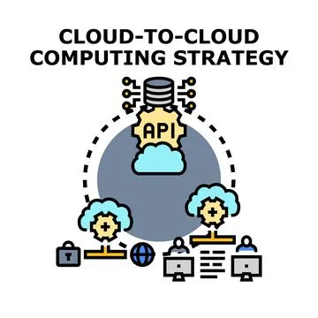 Cloud to cloud computing strategy implementing data integration architecture Stock Illustration