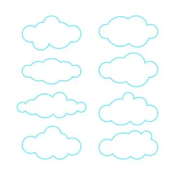 Cloud, clouds outline shape, cloud line icon, cartoon blue cloud illustration Illustrazione stock