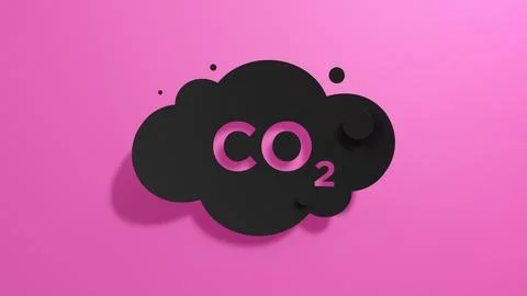 Cloud Co2 Emissions on a Pink Background. Icon Carbon Gas. 3D Render. Illustrazione stock