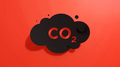 Cloud Co2 Emissions on a Red Background. Icon Carbon Gas. 3D Render. Illustrazione stock