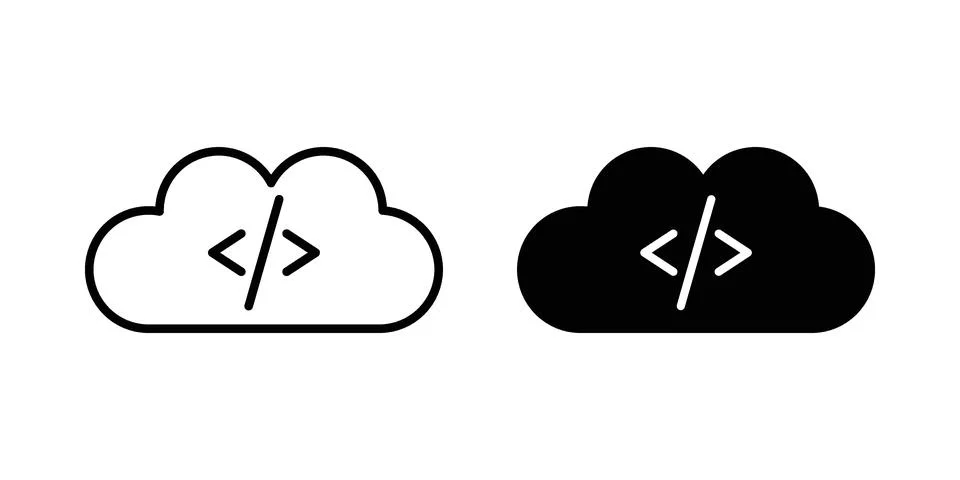 Cloud code icon drawing lines. Silhouette style vector bundle 库存插图