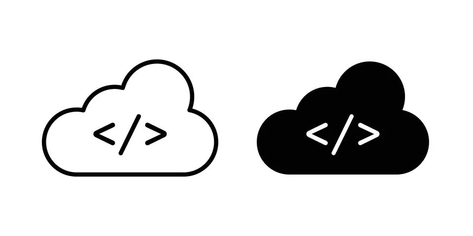 Cloud code icon pack with silhouette and stroke web icons Illustrazione stock