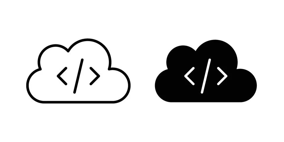 Cloud code icon silhouette vector set. thin line pack イラスト素材