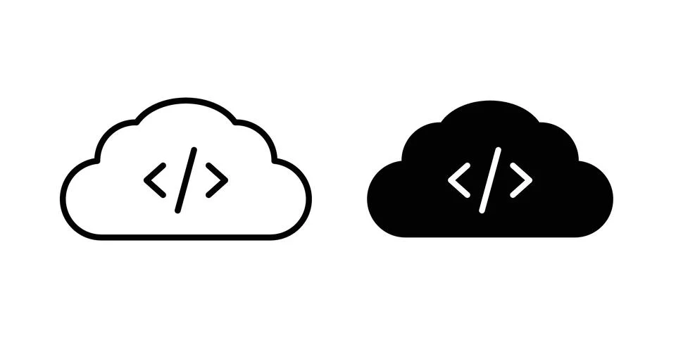 Cloud code icon symbol. Flat and Stroke Vector illustration Illustrazione stock