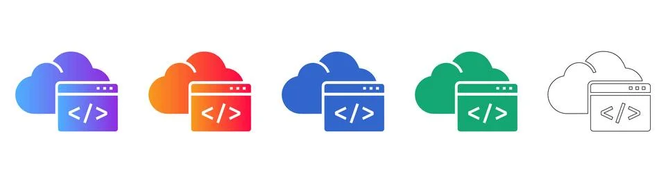 Cloud Coding and Development Icons Stock Illustration