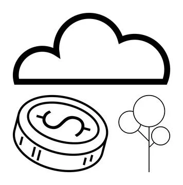 Cloud, Coin, and Tree Outline Depiction Emphasizing Economy, Environment, a.. Stock Illustration
