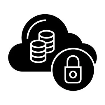 Cloud with coins and lock solid icon. Protect finance vector illustration 库存插图