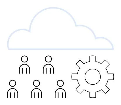 Cloud Collaboration and Workflow Management Concept with People and Gears Stock Illustration