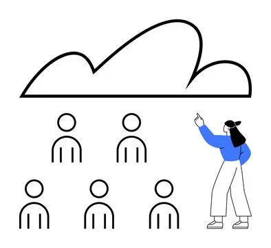 Cloud Collaboration Concept with Team and Leader Simplified Design Stock Illustration
