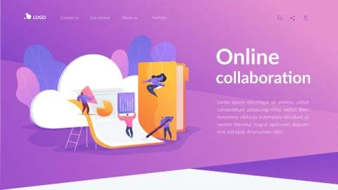 Cloud collaboration landing page template. Stock Illustration