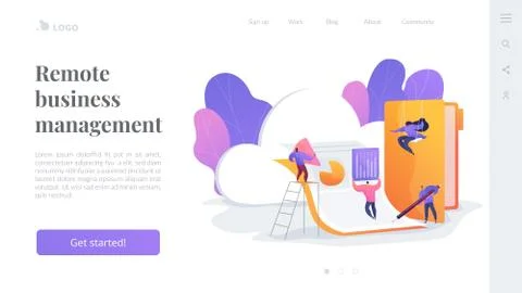 Cloud collaboration landing page template. Stock Illustration