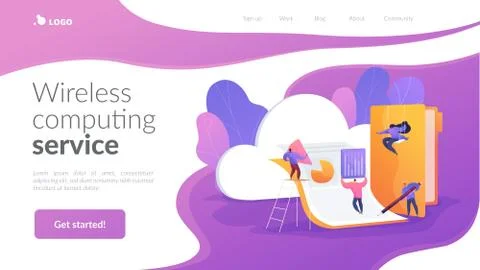 Cloud collaboration landing page template. Stock Illustration
