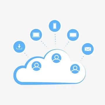Cloud Collaboration - sharing and co-authoring computer files via cloud Illustrazione stock