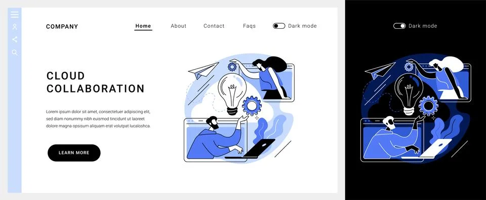 Cloud collaboration vector concept landing page. Stockillustratie
