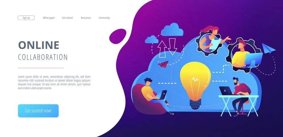 Cloud collaborationconcept landing page. Stock Illustration