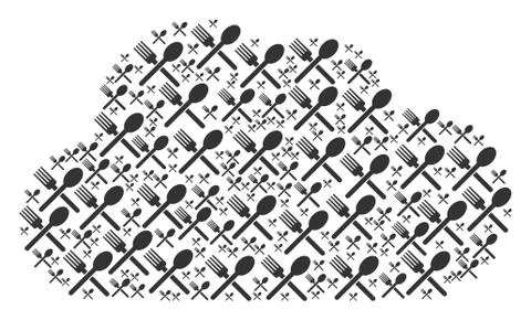Cloud Collage of Fork And Spoon Icons 库存插图