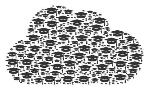 Cloud Collage of Graduation Cap Icons Stock Illustration