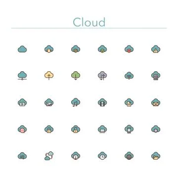 Cloud colored line icons Stock Illustration