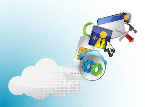 Cloud of colorful application icons isolated on white background Illustrazione stock