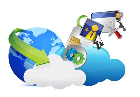 Cloud of colorful application icons isolated on white background Illustrazione stock