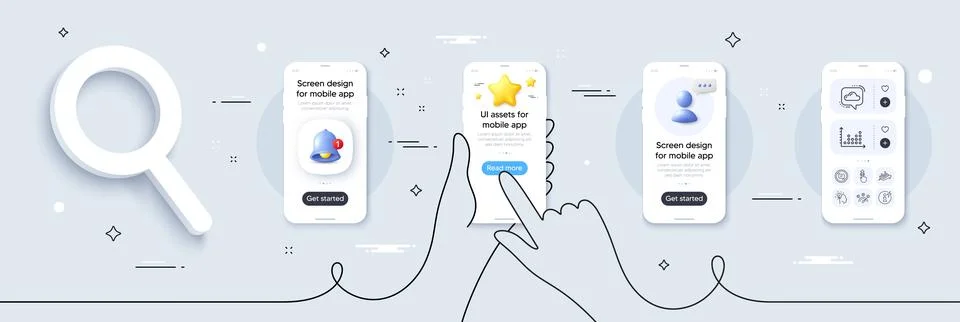 Cloud communication, Stop talking and Growth chart line icons pack. For web app Stockillustratie